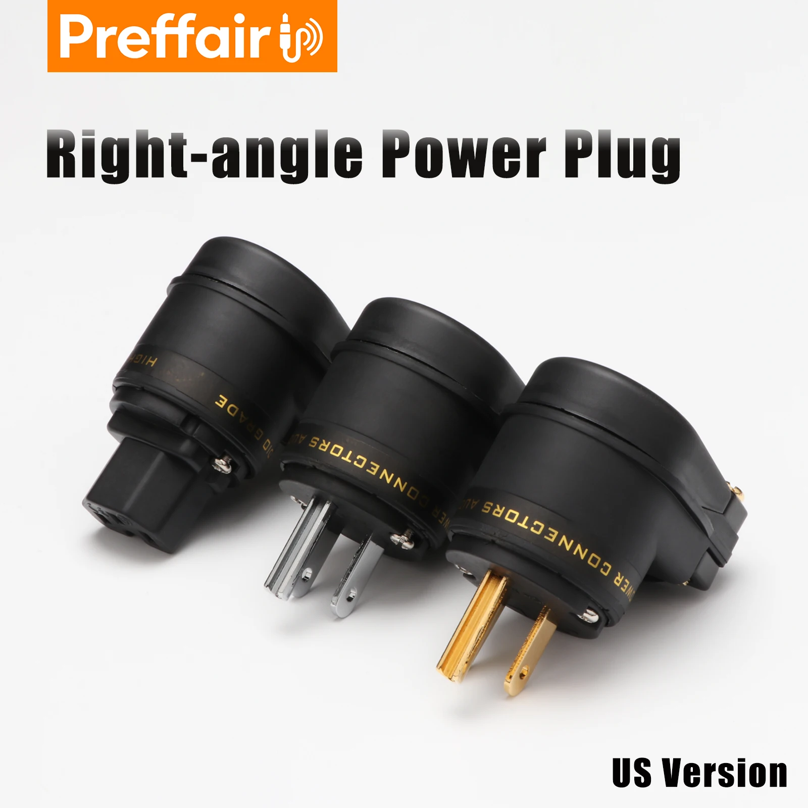 Preffair Pure Copper US Schuko Power Plug 24K Gold/Rhodium Plated Right Angle EU C13 HIFI Male Female Power Connector