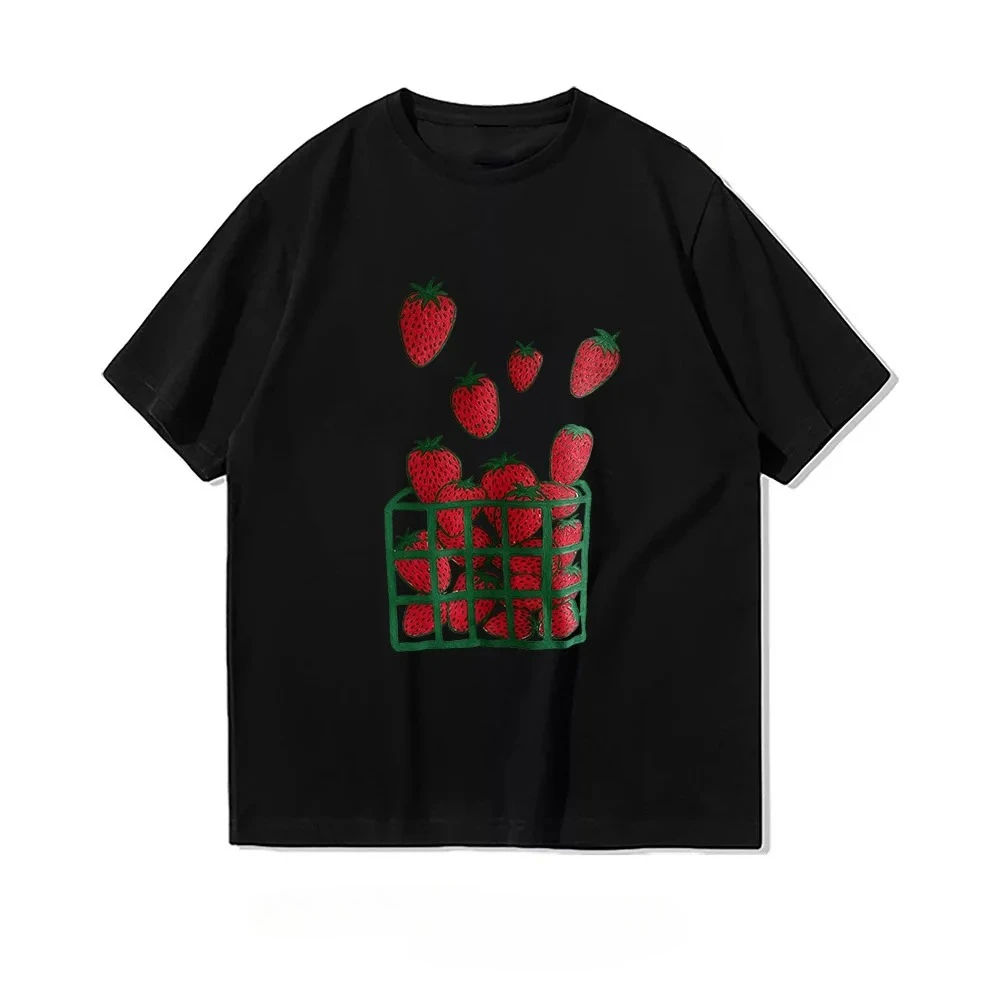 Strawberry Foodie Summer Tee Woman Graphic Print Adult O-neck Short Sleeve Breathable Top Lady High Quality Clearance Summer Tee