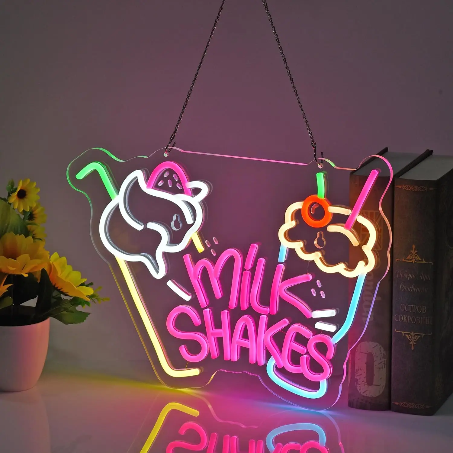 Vibrant Milk Shakes Neon Sign for Dessert Shop Cafe Diner LED Wall Light Sweet Treats Advertising Colorful Eye Catching Decor