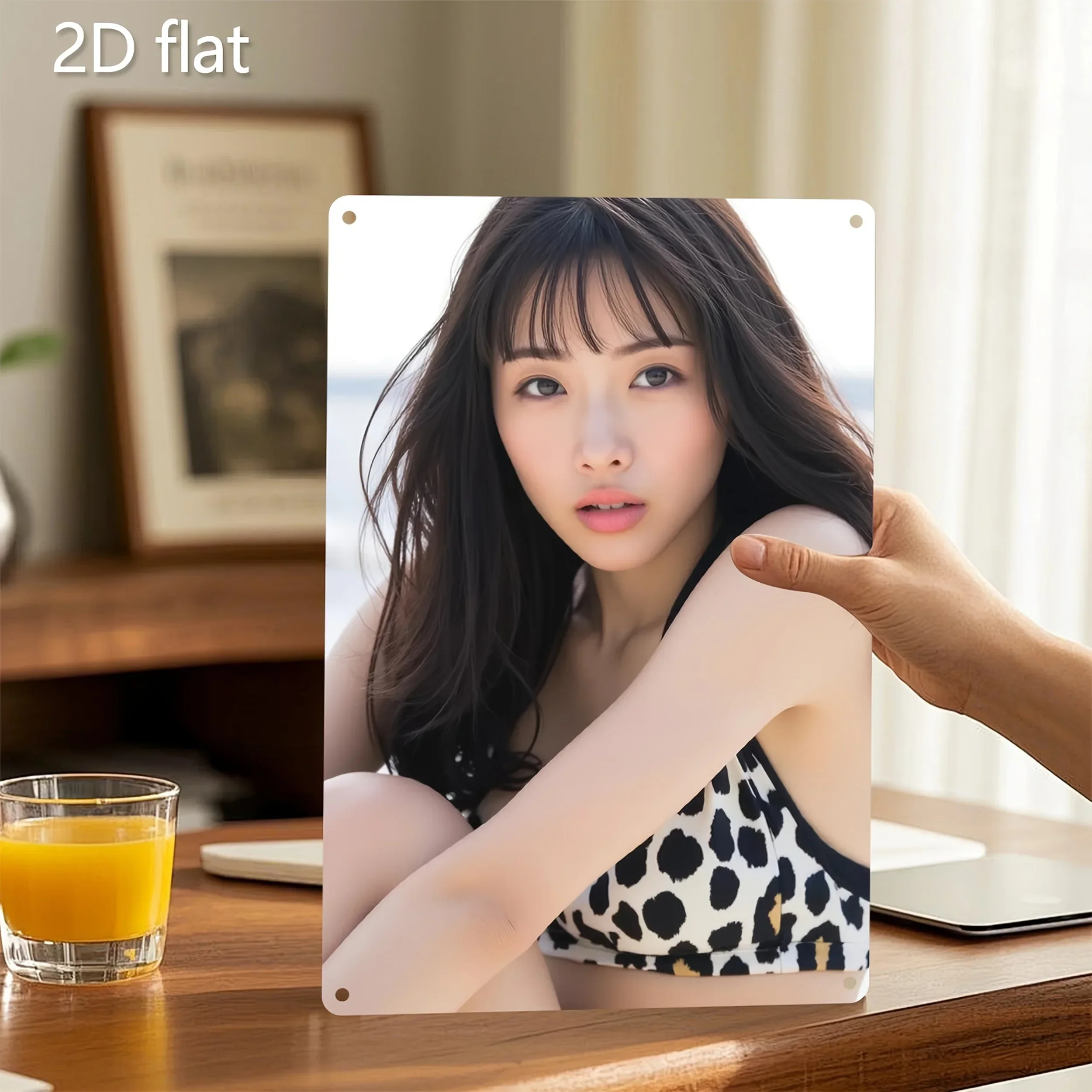 2D Metal Wall Art Decor of Young Actress Portrait, 20x30cm Pre-drilled Weather-Resistant Iron Painting for Home Office Room D