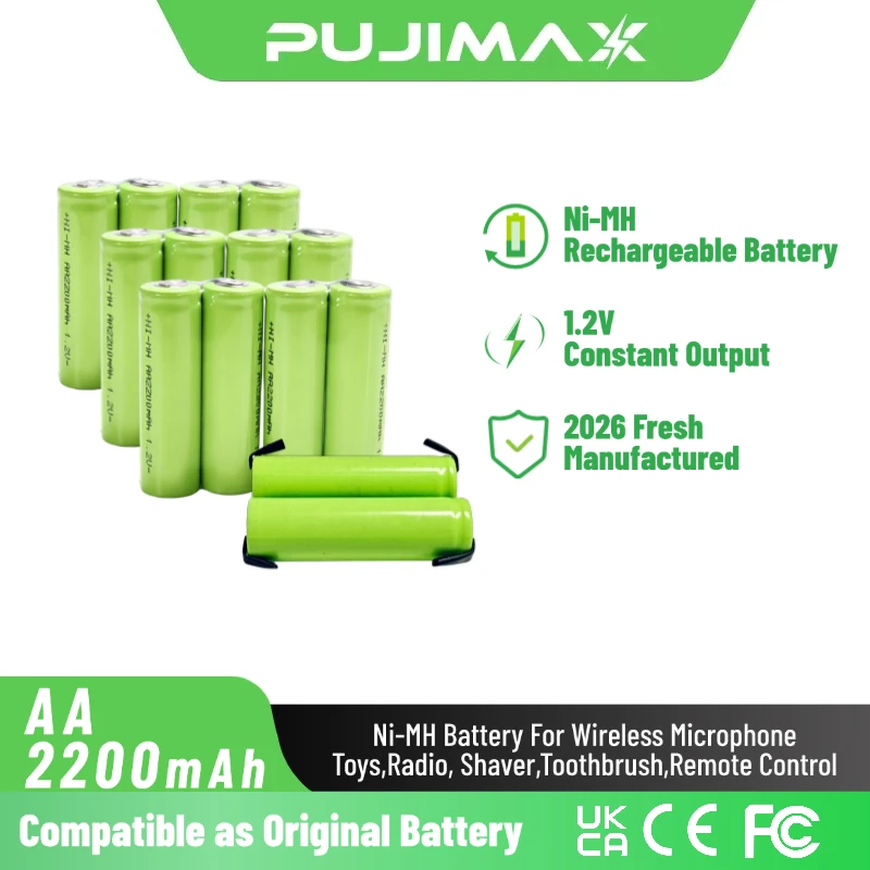 PUJIMAX AA 1.2V 2200mAh Rechargeable Battery Nickel-Metal Hydride Ni-MH Battery for Electric Shaver Razor Toothbrush Flashlights