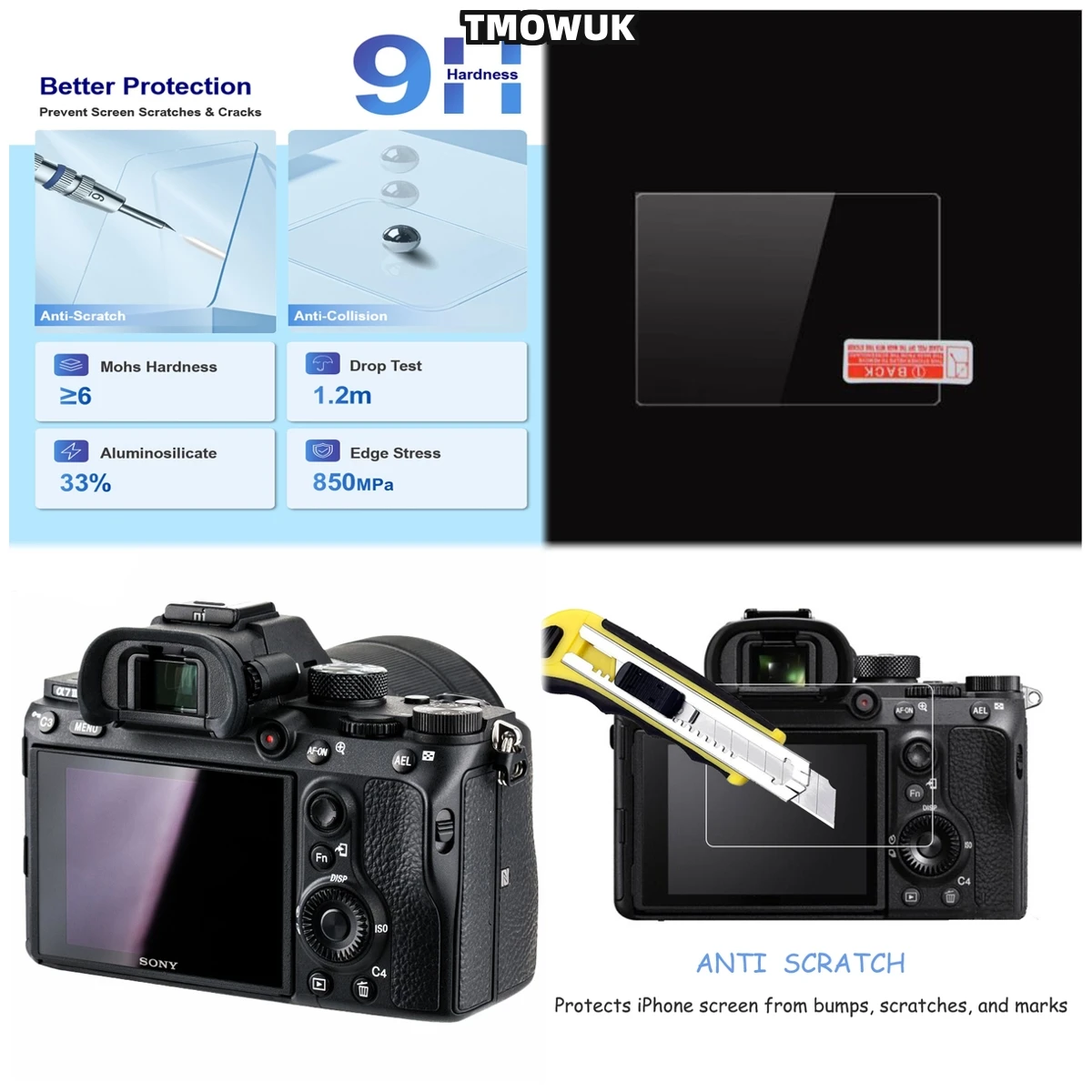 

For A9 A9II A7RII A7RIII A7R4 A7R4A A7SMII Tempered Glass HD Clear 9H Hardness Anti-Scratch Film