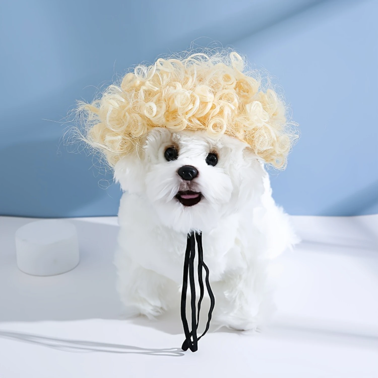 Chic Metallic Curly Pet Wig - Unisex, Flexible Mesh , Heat-Resistant Synthetic Hair For All Breeds