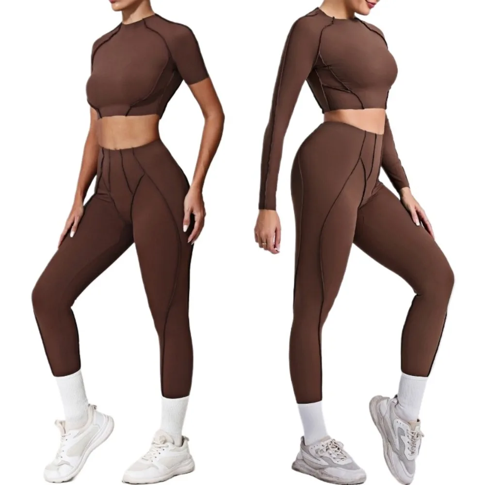 

Бесшовные комплекты для йоги, спортивный фитнес-подъемник бедер, узкий костюм с длинными рукавами и высокой талией, леггинсы для бега, тренировки в тренажерном зале, комплекты для женщин