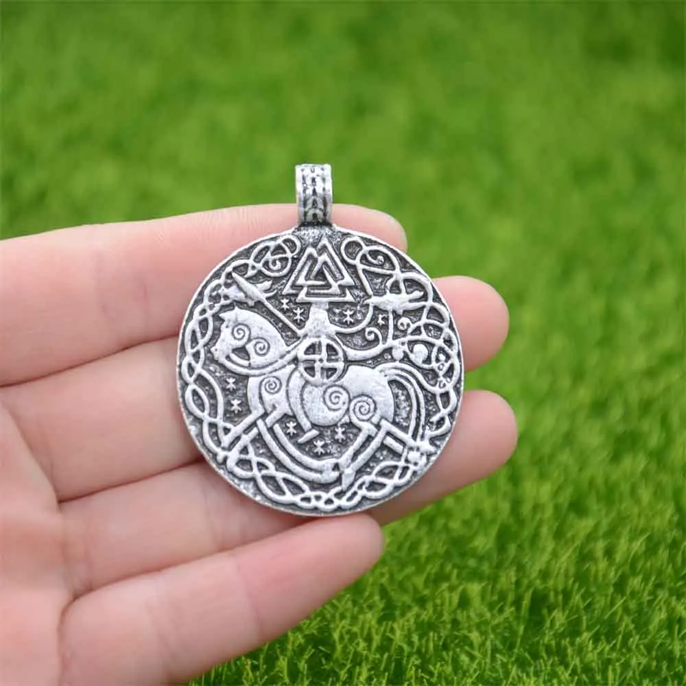 Viking Warrior On Horse Odin Valknut Symbol Loki Amulet Talisman Mens Necklace