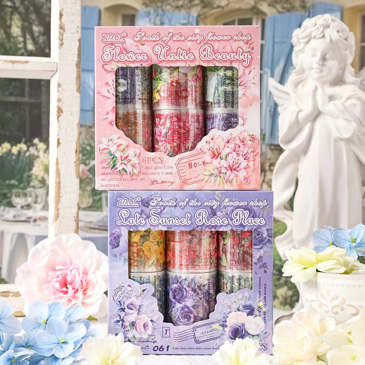 

6 rolls/box of vintage floral pattern sticker rolls, waterproof PET material, DIY notebook and photo frame decoration