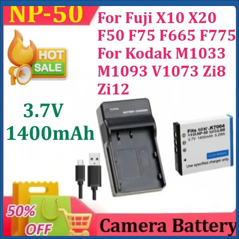 Klic-7004 D-Li68 Battery and Charger for Fujifilm NP-50 For Fuji X10 X20 F50 F75 F665 F775 for Kodak M1033 M1093 V1073 Zi8