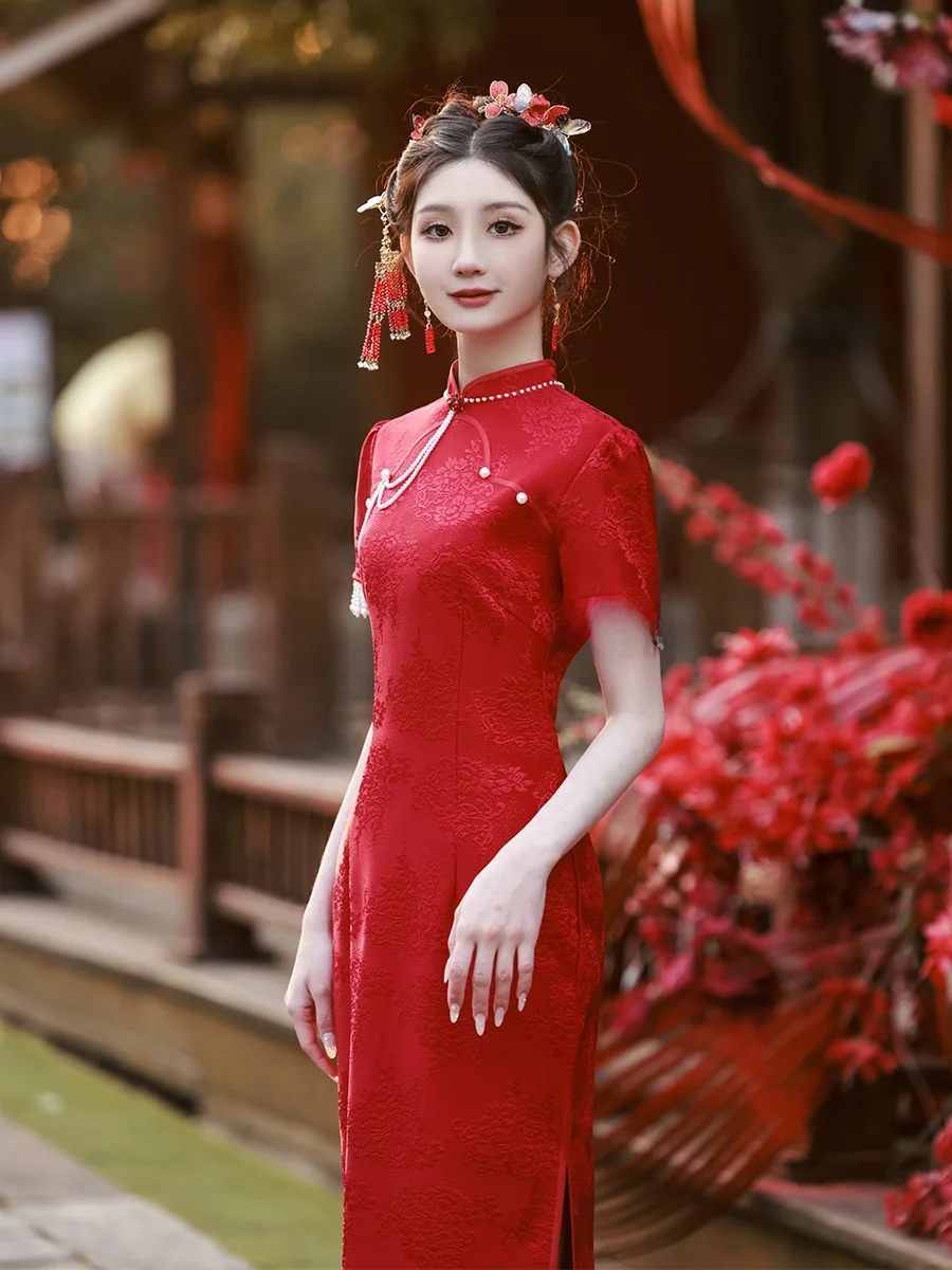 

Ele Chinese Sle Wedding Dr New 2026 Bride Gown ort Sve Polyester Fiber Wedding Ceremony Dr