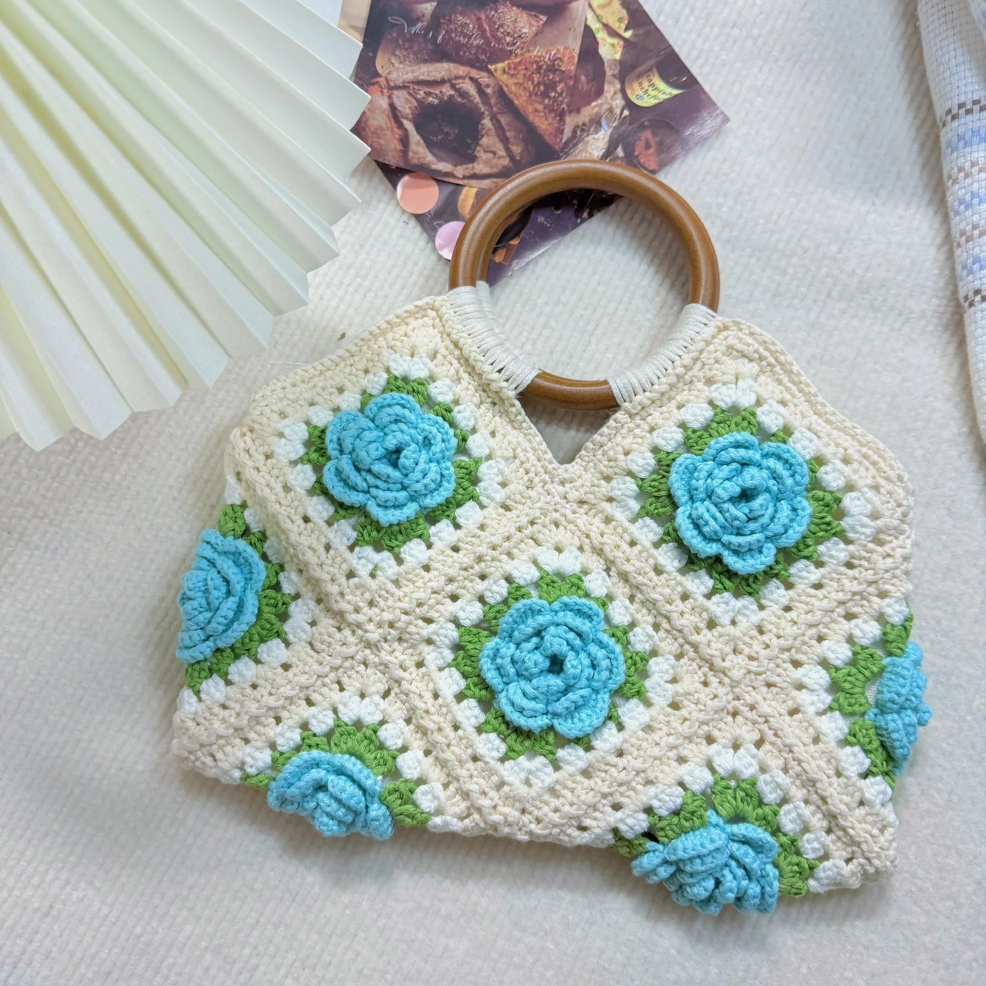 Handmade Crochet Bag Collection DIY 3D Materials Granny Square Camellia Handmade Crochet