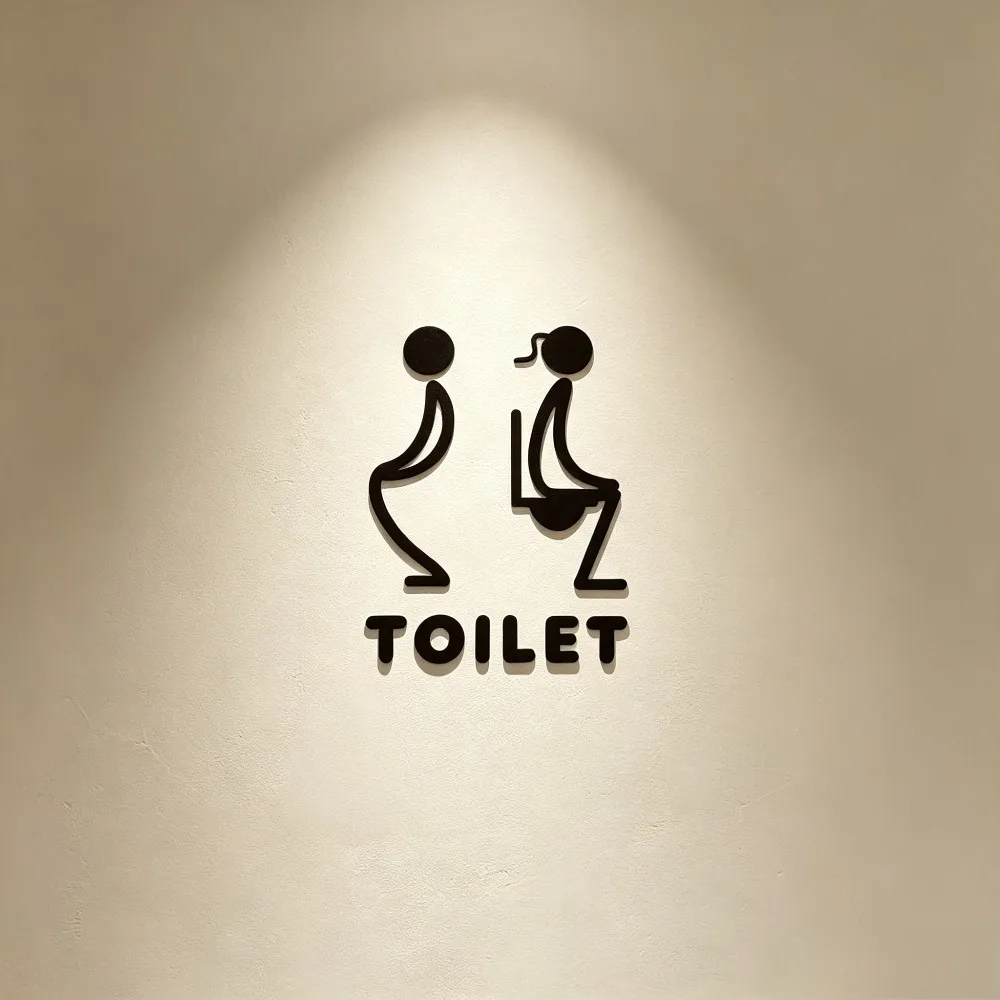 Schwarzes Acryl-Schild für Badezimmertür, Toiletten-Wandaufkleber, Funktionale Ästhetische Heimdekoration