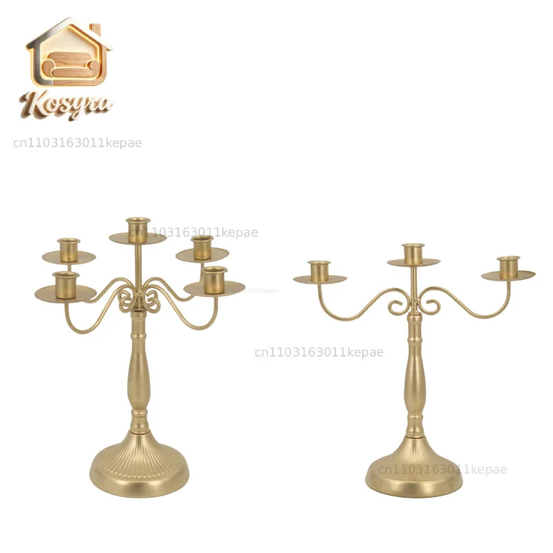 European retro candelabra table centerpiece decorative metal candle holder romantic candlelight dinner gold candle cup