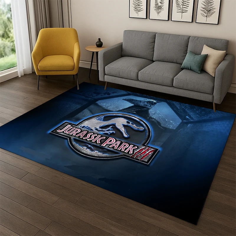 Alfombra clásica de dibujos animados de dinosaurios de Jurassic Park para dormitorio, sala de estar, sofá, felpudo, decoración del hogar, alfombra antideslizante para área infantil