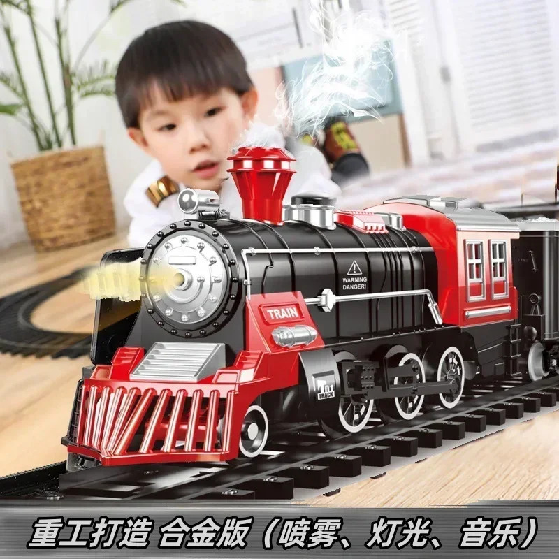 Simulation Retro Steam Train Model Electric Train Rail Car Kids High Speed Rail Toy Boy Set Classical Railway Freight Train Toy