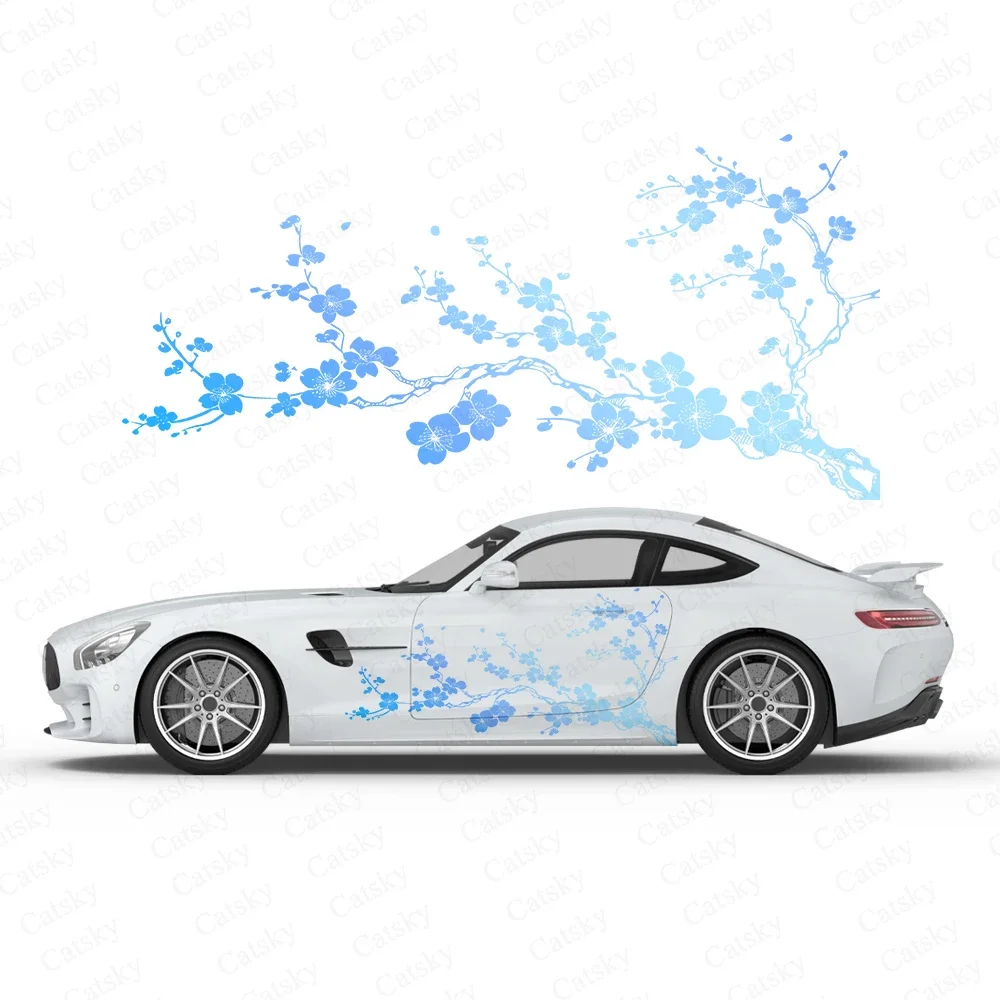 Gradient Colorful Cherry Blossoms Large Car Stickers and Decals Car Body Stickers Car-Side Decals Waterproof Car Vinyl Stickers