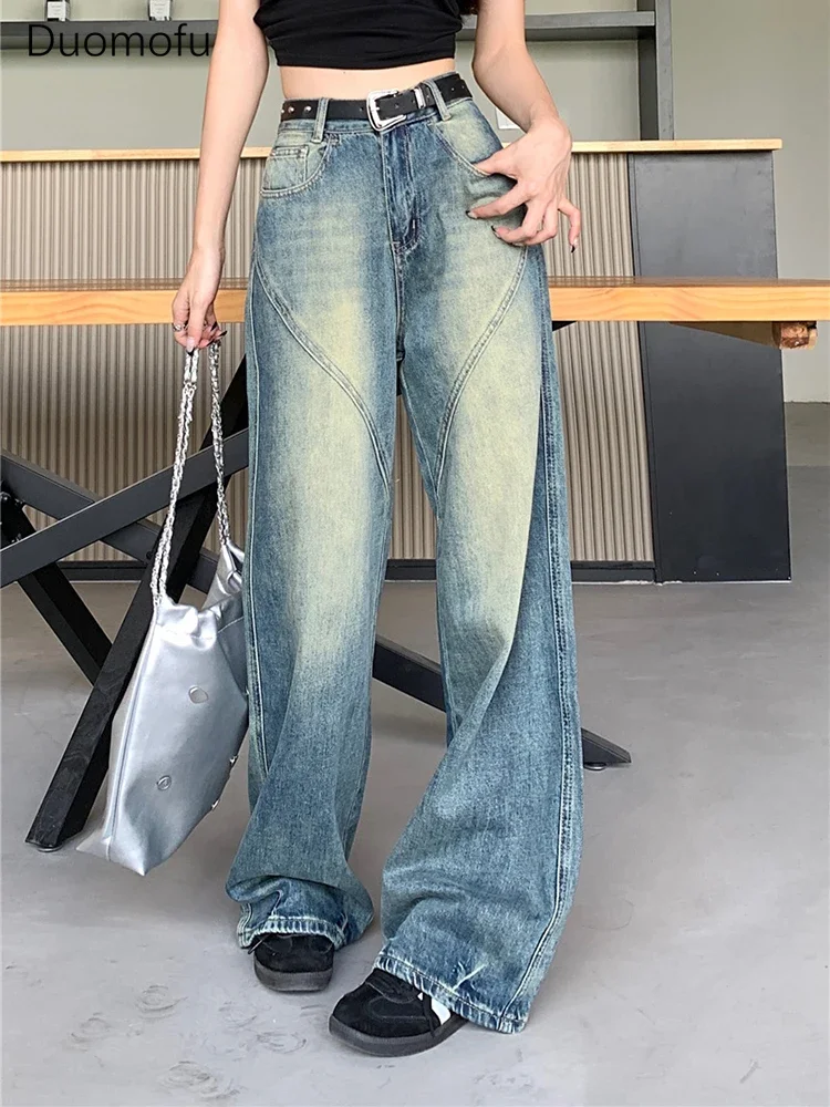 

Duomofu American Vintage Washed Loose Straight Women Jeans Spring Basic High Waist Slim Street Fashion Full Length Female Jeans