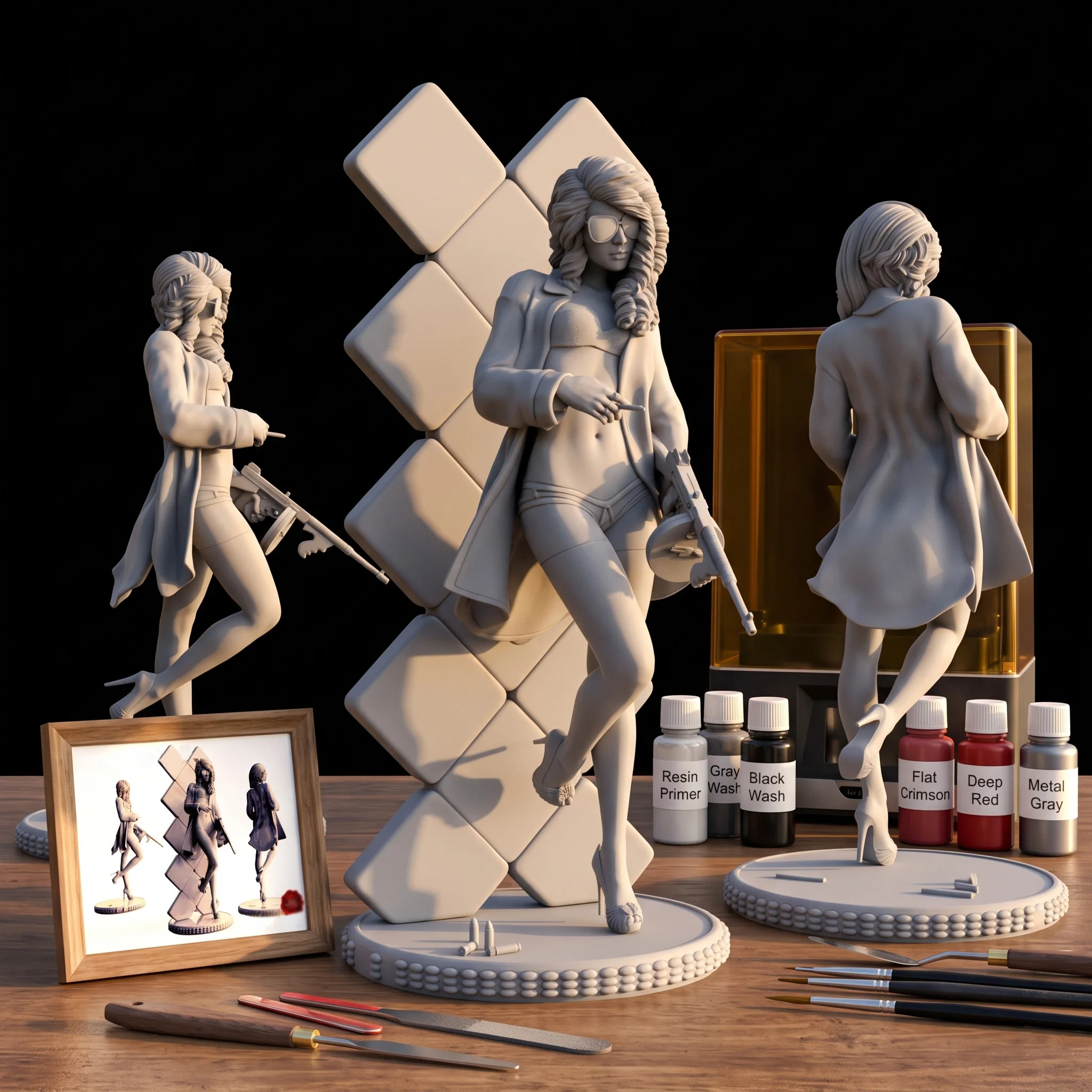 1/24 1/18 1/12 Fashionable female assassin Unpainted Unassembled 3D Printing Model Garage Kits (Requires Painting and Assembly)
