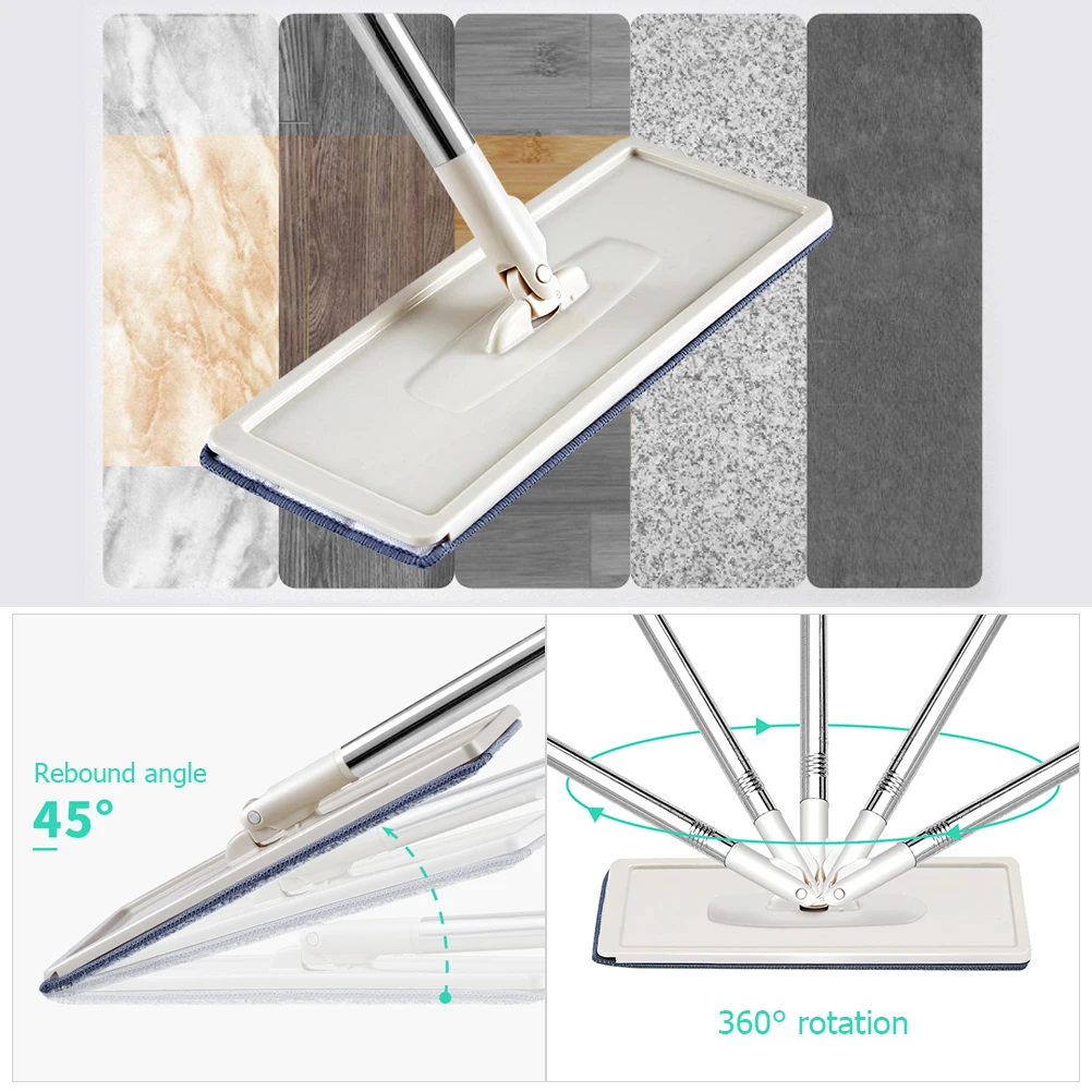 Cleaning Mop Flat Mop Microfibre with Telescopic Rod and Barrel Rotatable  for Home Microfibre  Rotatable Mop