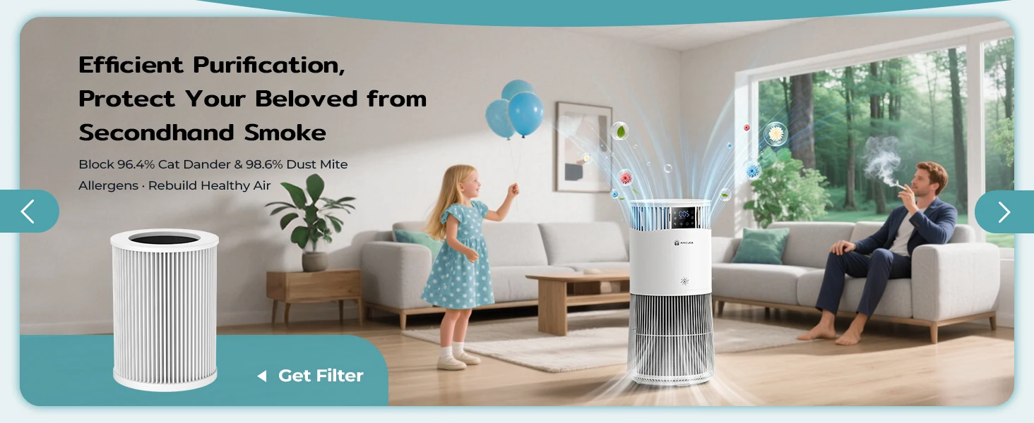 Amicura P2 2-in-1 Luftreiniger mit Luftbefeuchter-Kombination für Zuhause, gegen Allergien und Tierhaare, für Raucher im Schlafzimmer, H13 True HEPA-Filter – Detail 4