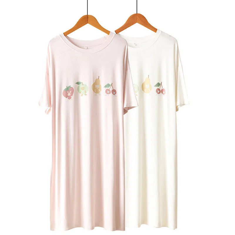 Fdfklak Japanese Spring Summer Dress Sweet Small Fresh Modal Nightdress Women's Short-Sleeved Nightgown Loose Home Clothes