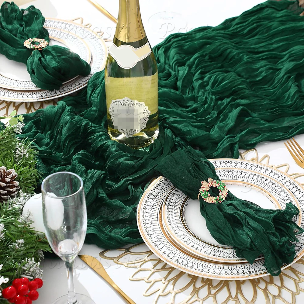 Christmas Green Table Runner Rustic Boho Gauze Christmas Green Cheesecloth Christmas Wedding Shower Birthday Party Decorations