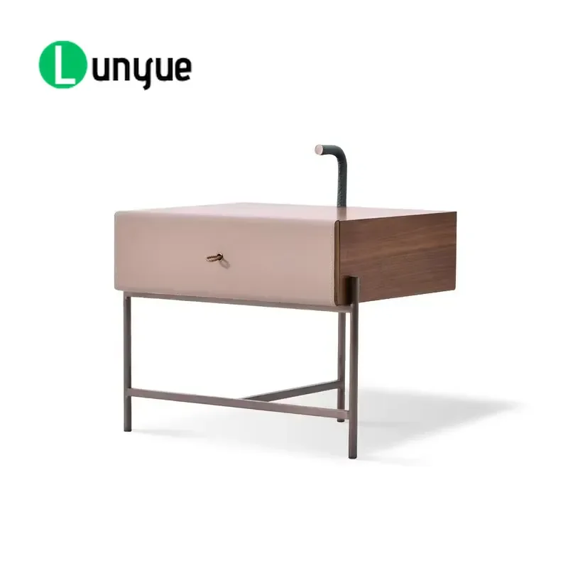 Modern Minimalist Bedside Table Natural Walnut Veneer Luxury Nightstand for Bedroom Furniture Storage Side Table Home Decor