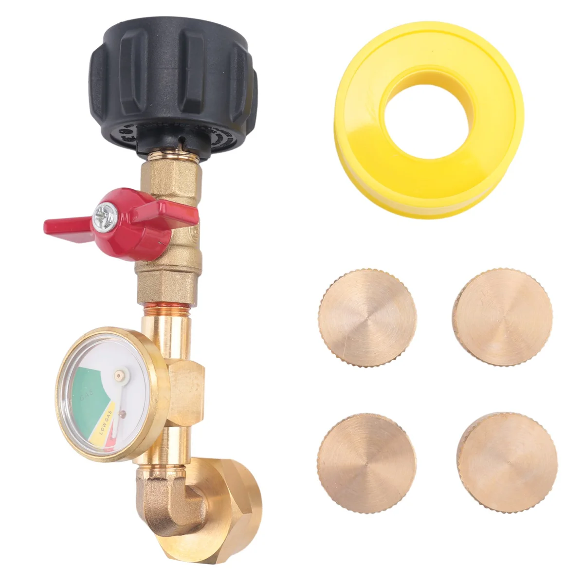 QCC1 Propane Refill Elbow Adapter with Propane Tank Gauge, 90 Degrees Refill Pressure Adapter with ON-Off Control Valve