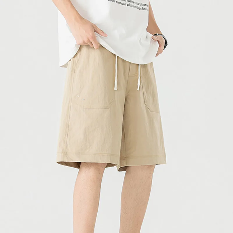 

Men's Relaxed Fit Cargo Short Pants Multiple Pockets Summer Outdoor Hiking Sold Color Quick-Dry Drawstring Shorts Streetwear