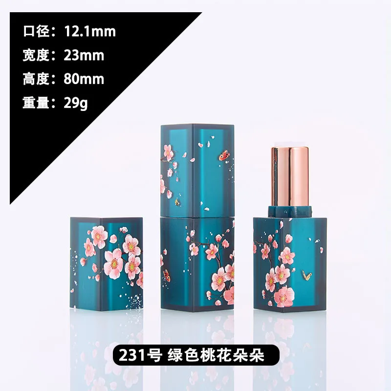4g Lipstick Tube 12.1mm 3D Square Empty Green Frosted DIY with Sample Pack Bottle Makeup Tool Lip Balm Container Lip Tube Travel
