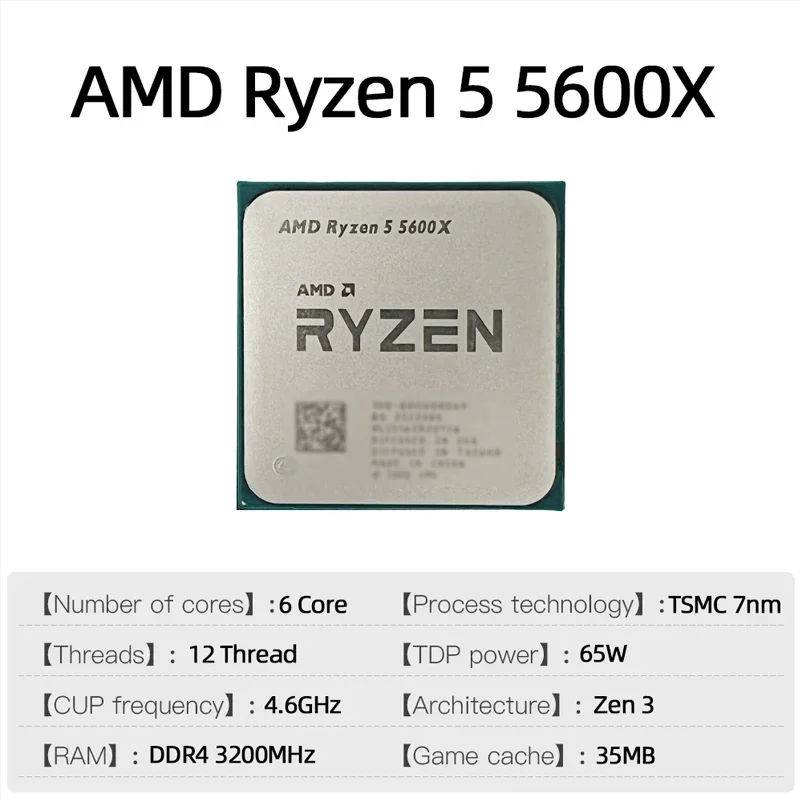 AMD Ryzen 5 5600X Unlocked Tray OEM CPU,6C12T,4.6GHz Boost,32MB L3 Cache,AM4 65W High Performance Gaming CPU Loose No Retail Box view 2