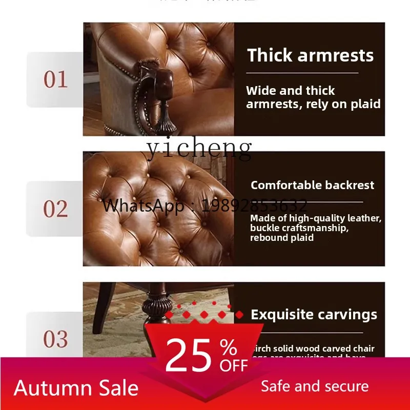 

American retro single living room sofa chair full leather European single chair bedroom casual single chair home accessories