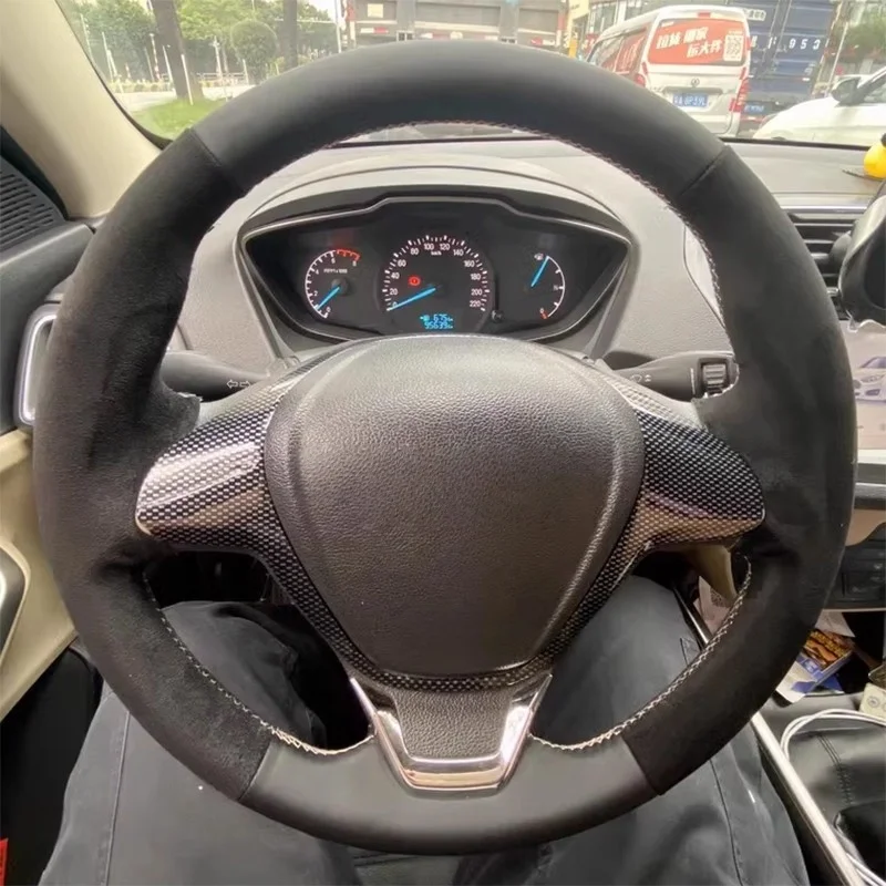 

Customize Suede Leather Braid Car Steering Wheel Cover For Ford EcoSport Fiesta 2008-2017 Car Accessories