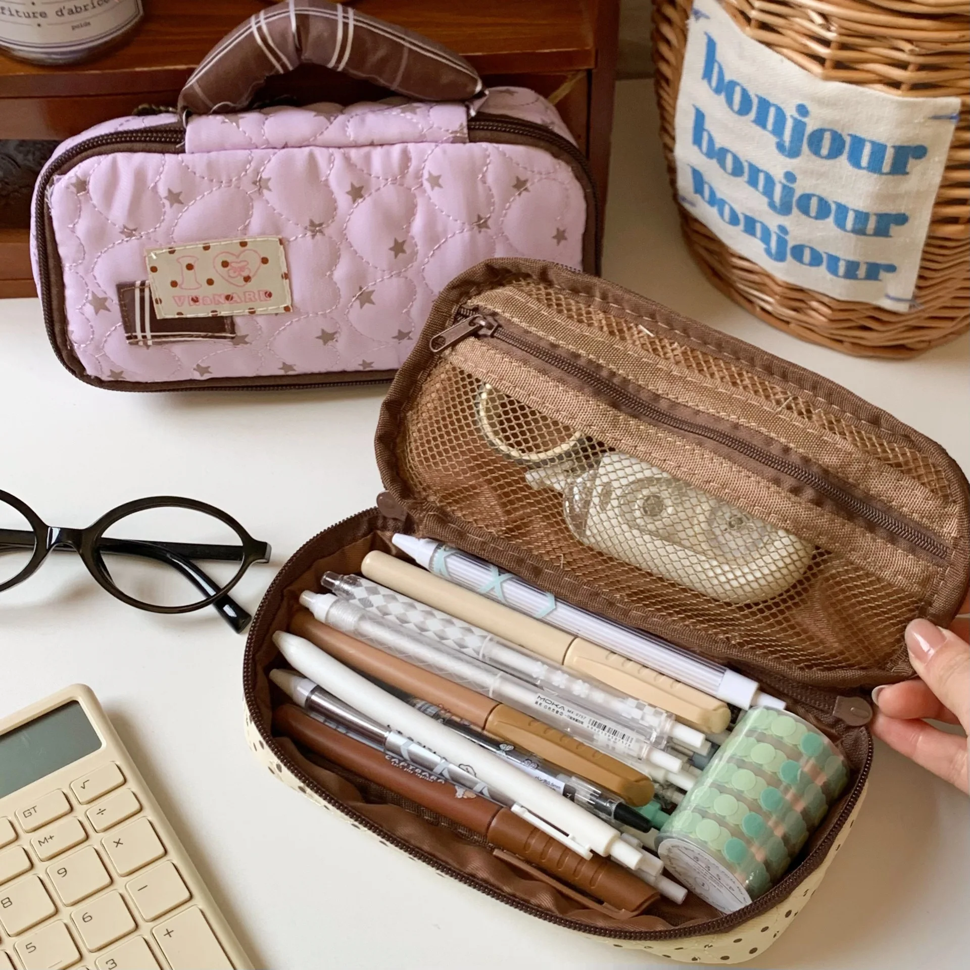 Cute Japanese Style Pencil Tote Ins Fashion Large Capacity Makeup Bag for School Girls Kawaii Aesthetic Stationery Organizer - view 3