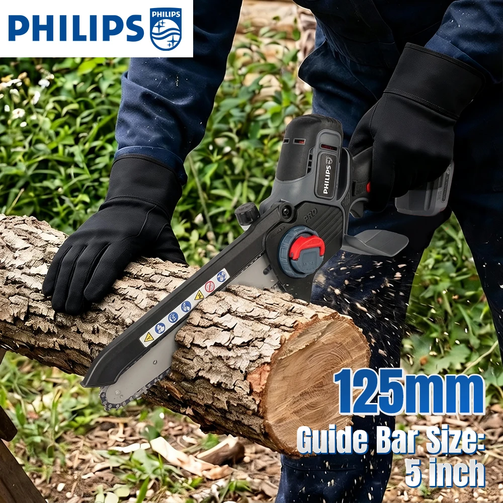 Philips sp006 6 Inch Cordless Chainsaw, Handheld Portable Electric Saw for Wood Logging Garden Pruning with 18V Battery