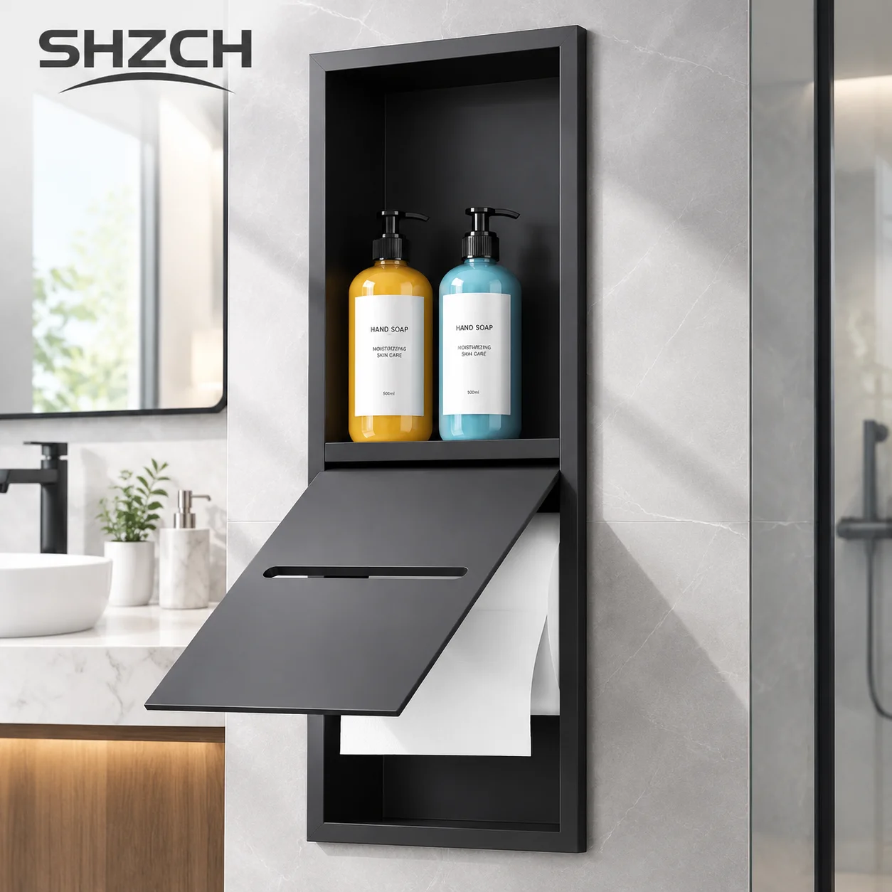 304 Stainless Steel Recessed Toilet Paper Holder Bathroom Built-in Concealed Tissue Dispenser Wall Mount Storage Box