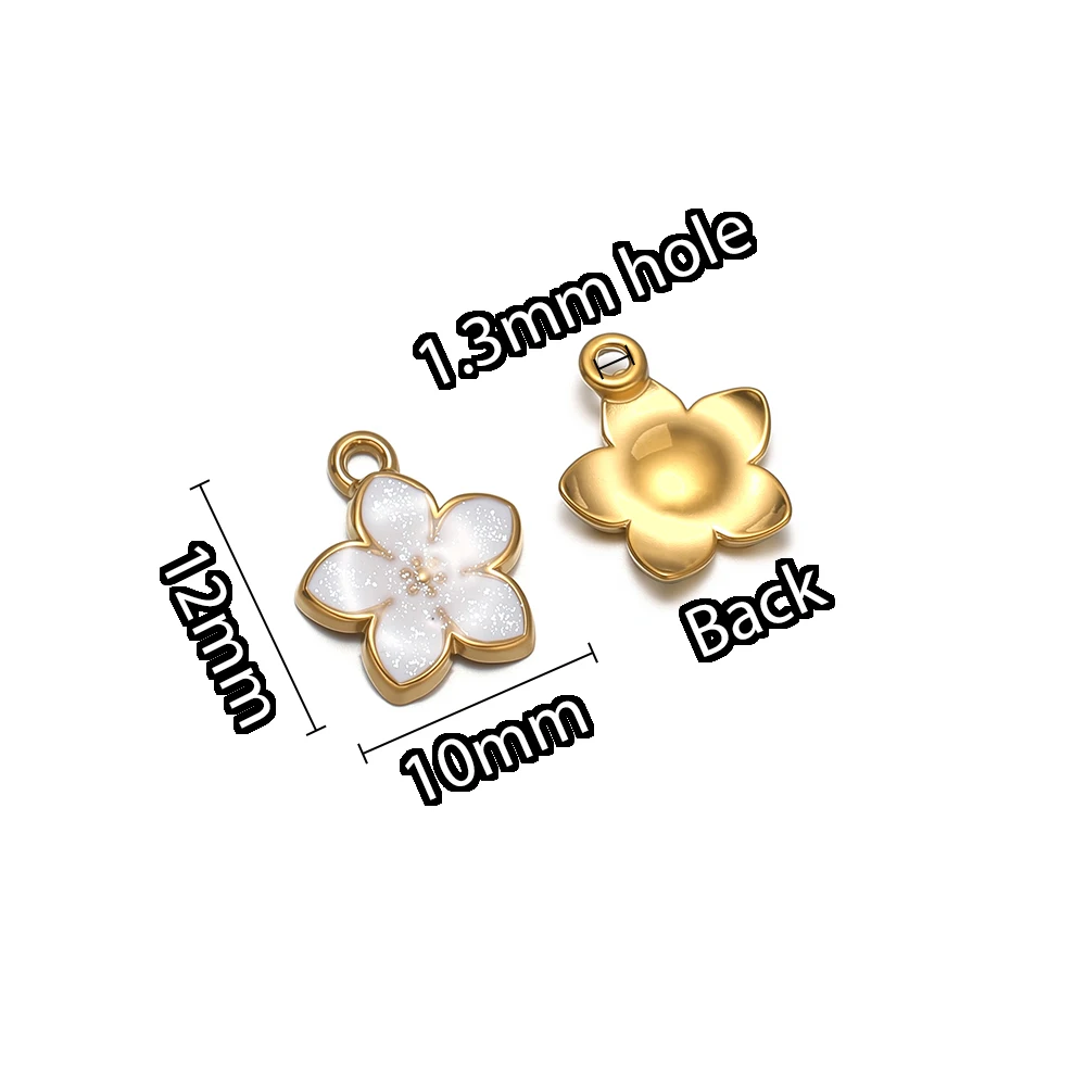 5 Stück Edelstahl-Blumenanhänger mit Emaille, niedliche Charms für DIY-Mädchen-Schmuck, Kinder-Armband- und Ohrringherstellung – Detail 4