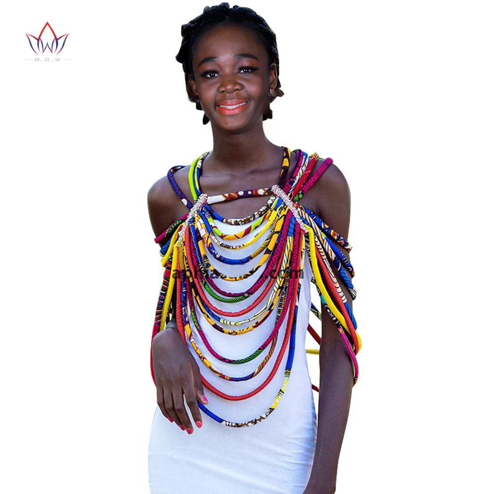 

BRW African Ankara Necklaces Jewelry Conversion Piece Rope Necklace Shawl Tribal African Beads Handmade Jewelry Necklace WYB11
