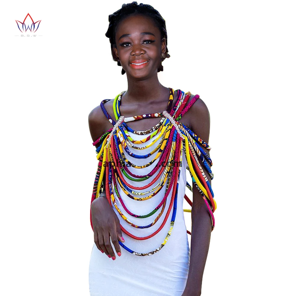 BRW African Ankara Necklaces Jewelry Conversion Piece Rope Necklace Shawl Tribal African Beads Handmade Jewelry Necklace WYB11