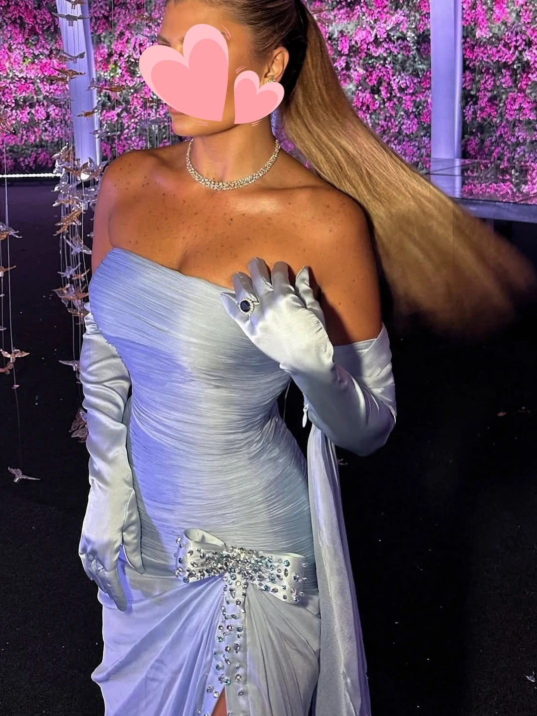 Oisslec 댄스 파티 드레스 우아한 빈티지 스위트 블루 보우 크리스탈 슬릿 맞춤형 공식 행사 댄스 파티 드레스 이브닝 파티 가운