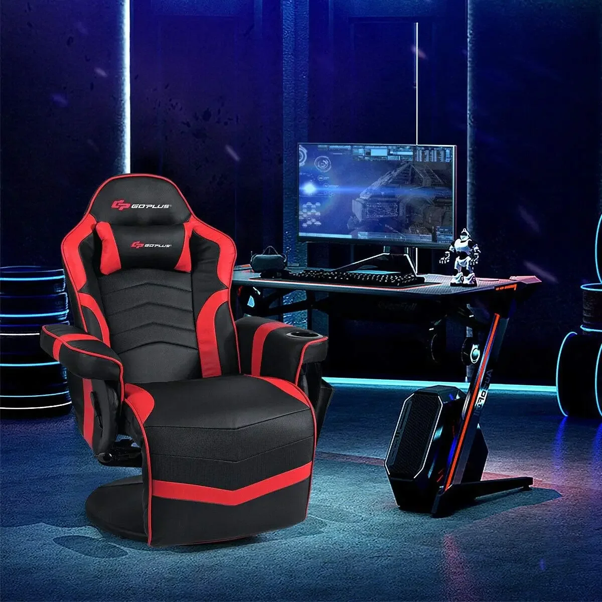 Silla de masaje para juegos, sillón reclinable para juegos estilo carreras con respaldo ajustable y reposapiés, cuero PU ergonómico con respaldo alto