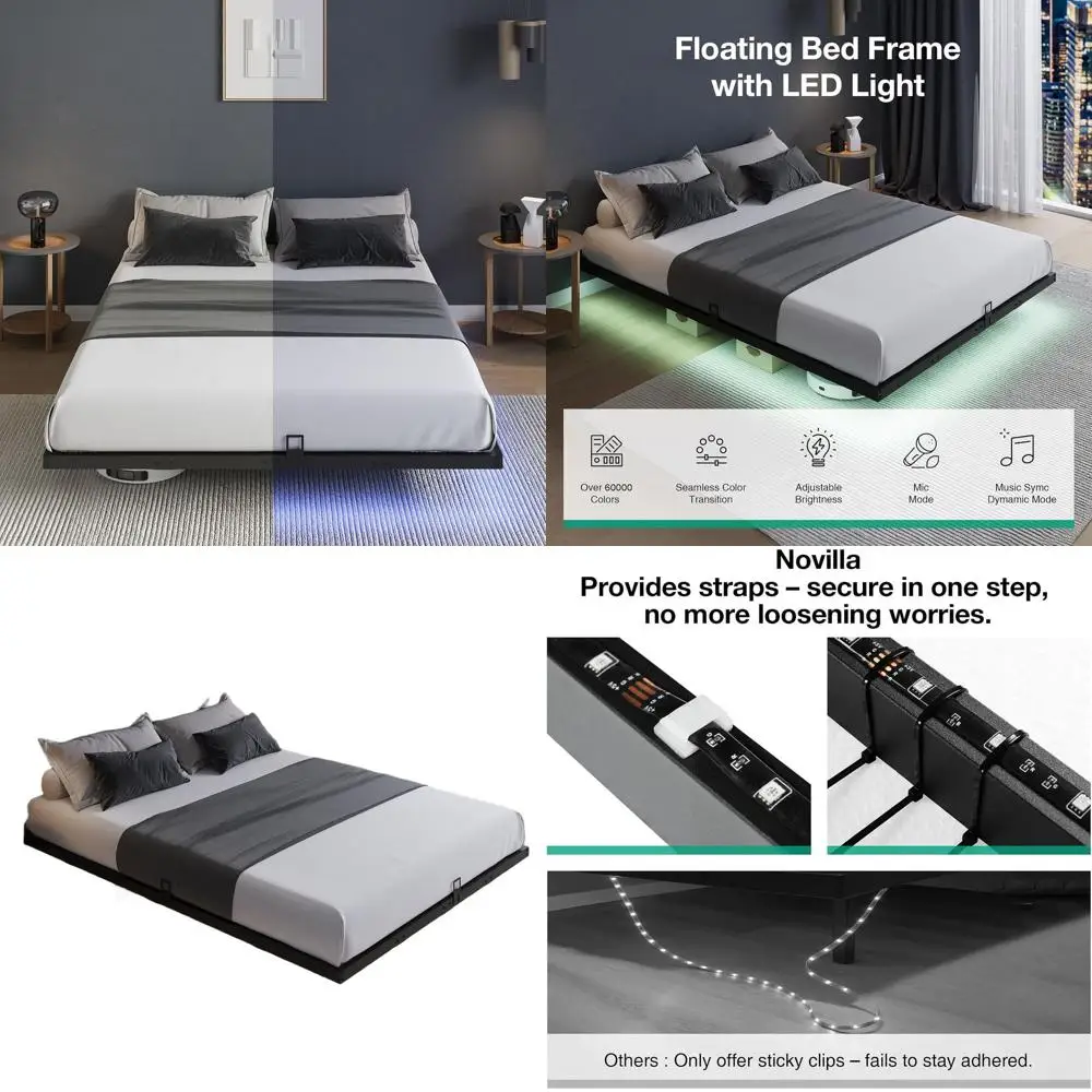 

Плавающая кровать-платформа с LED-подсветкой, полноразмерная, с матрасом Glide, простая сборка, без пружинного блока, бесшумная