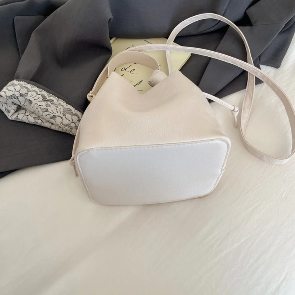 New Top Handle Drawstring Bucket Bag Solid Color Multi-Way Crossbody Handbag Removable Strap Shoulder Bag For Women