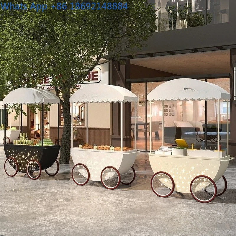 Nordic outdoor mobile dining  park vending cart, snack stall cart, coffee milk tea  cake shop, promotion display cart