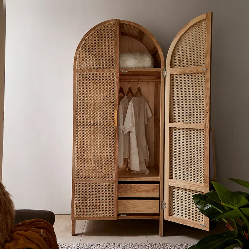 The product can be customized.Simple rattan art cabinet, modern simple solid wood frame wardrobe, Nordic homestay