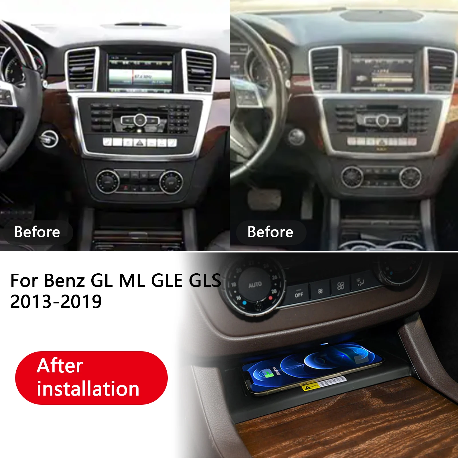The Leaset For Benz GL ML GLE GLS 2013-2019Car center console phone charger fast wireless charger charging plate charging holder