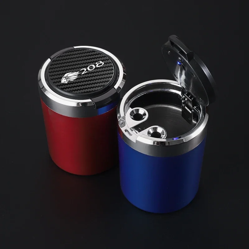 Portable car ashtray with LED light detachable car ashtray for  Peugeot 208 with logo Car Accessories