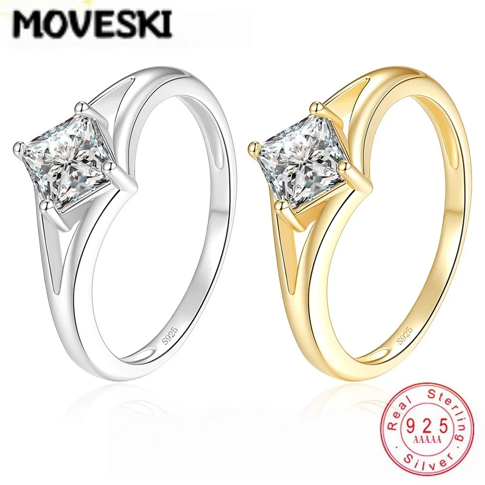 s925スターリングシルバーリング-1カラット-プリンセスカット-モアサナイトリング-バンド-婚約指輪-プロミスリング-女性用高級ジュエリー