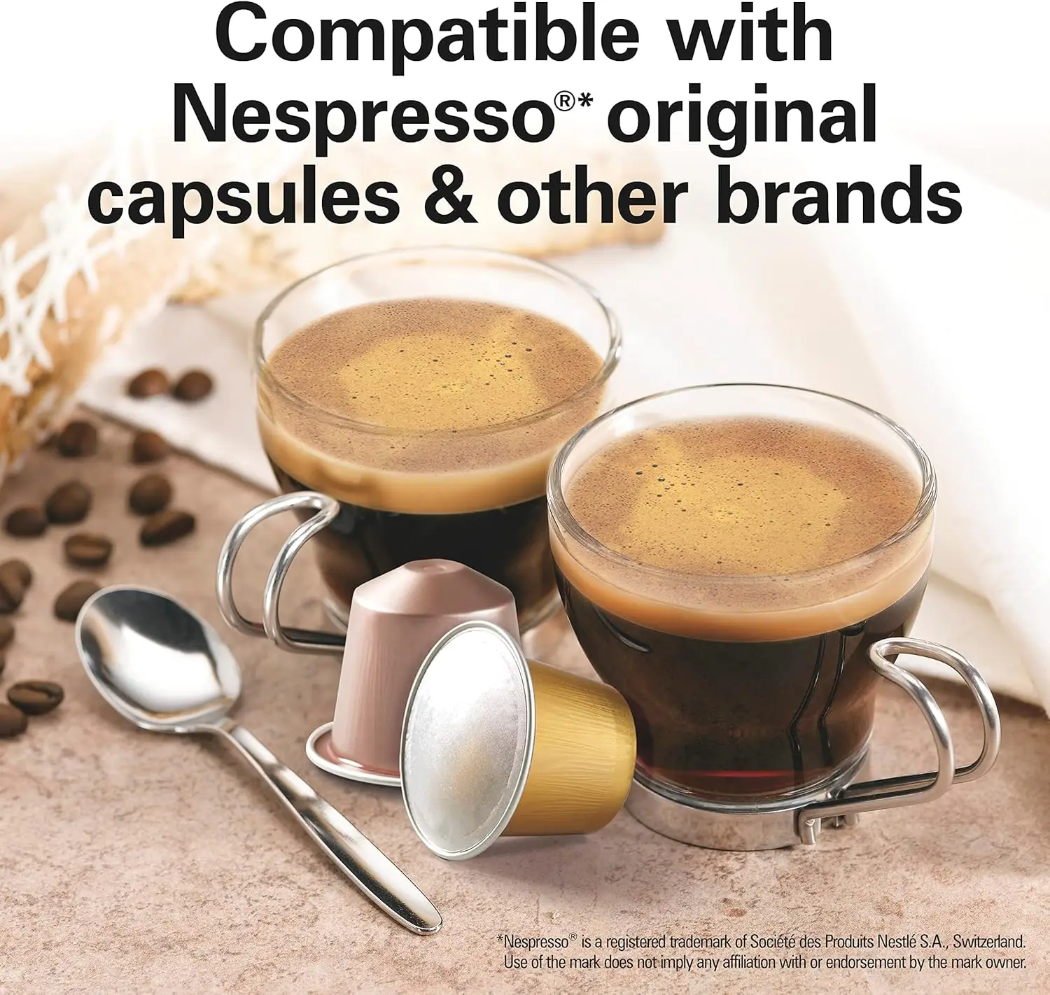 Espresso Machine, Compatible with Nespresso Pods, Single Serve Coffee Maker, Powerful Italian 19 Bar Pump, 22 oz. Water Reservoi