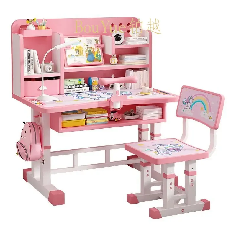 Adjustable Height Kids Study Desk and Chair Set Ergonomic Student Writing Table for Boys Girls Home Learning Furniture