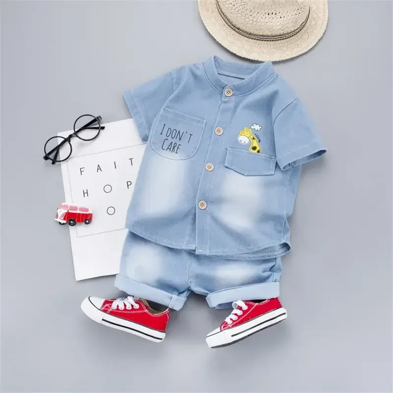 New Summer Kids Boys Denim Clothing Children Casual Short Sleeve Shirt Shorts 2Pcs/sets Kids Sportswear Toddler Fashion Clothes