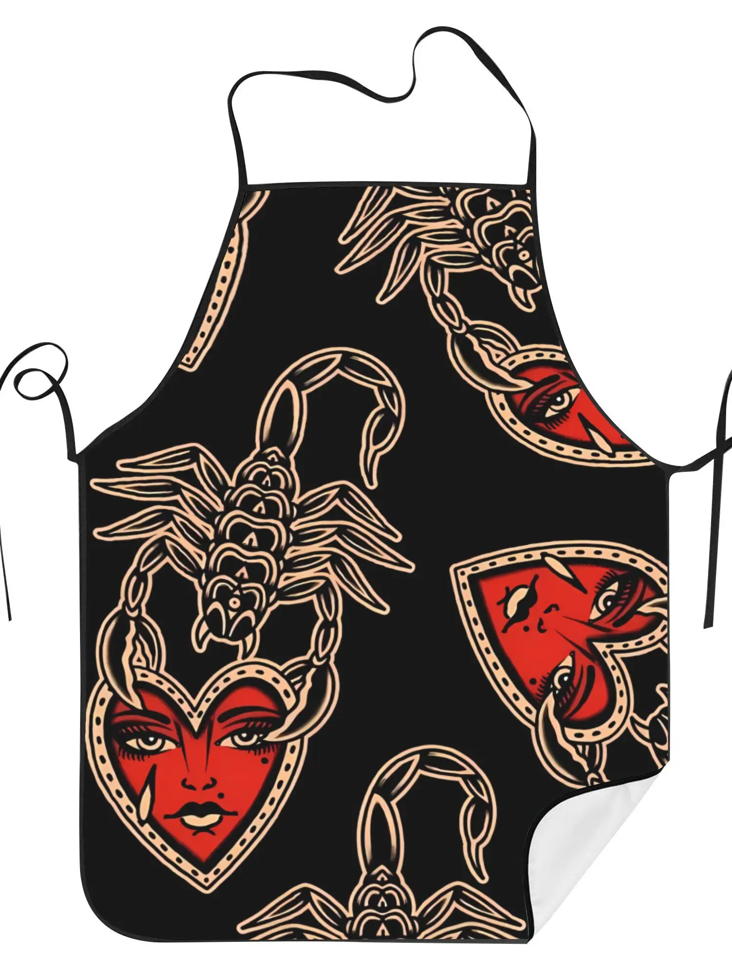 Retro Tattoo Style Flash Art Printed Apron for Men and Women Vintage Artistic Kitchen Cooking Apron